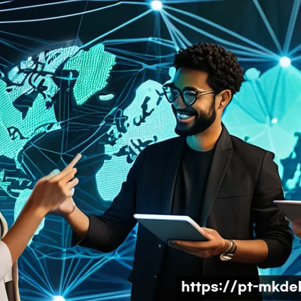 디지털 공유재와 지속 가능한 개발 목표 - **Prompt 1: Global Connectivity for a Sustainable Future**
    A vibrant, dynamic illustration depic...