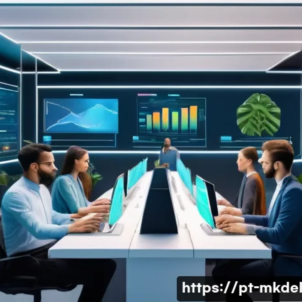 디지털 공유재 관리에서의 기술적 혁신 - A futuristic digital workspace showcasing a diverse group of people collaboratively managing shared ...