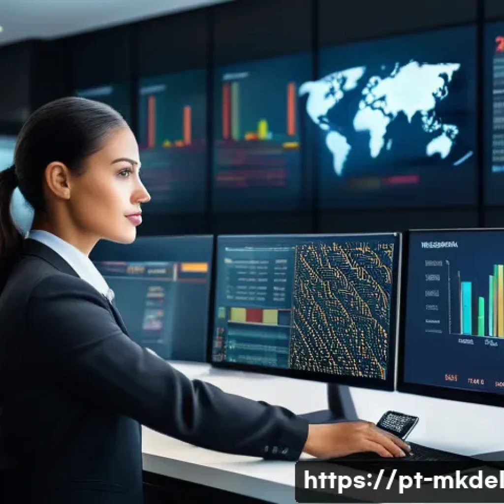 디지털 공유재 관리의 산업별 분석 - A modern financial office environment showing diverse professionals working with advanced digital se...