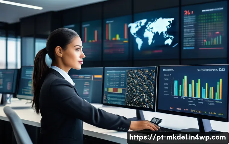 디지털 공유재 관리의 산업별 분석 - A modern financial office environment showing diverse professionals working with advanced digital se...